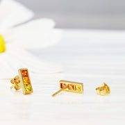 9k Solid Gold Rainbow Sapphire Bar Stud Earrings