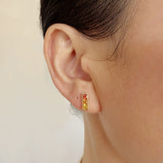 9k Solid Gold Rainbow Sapphire Bar Stud Earrings