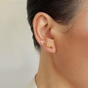 9k Solid Gold Rainbow Sapphire Bar Stud Earrings