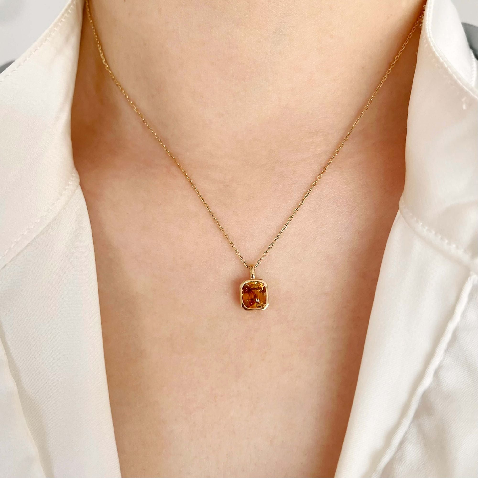 Caramel Zircon Octagon Pendant Necklace