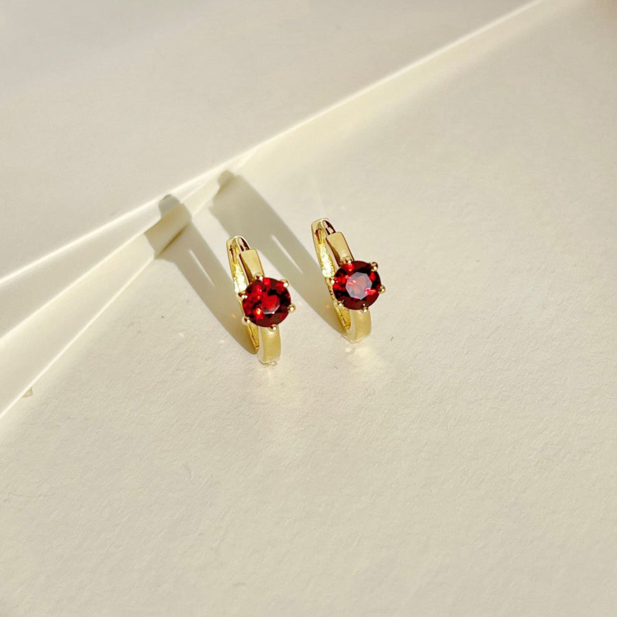 14k Solid Gold Natural Birthstone Huggie Earrings