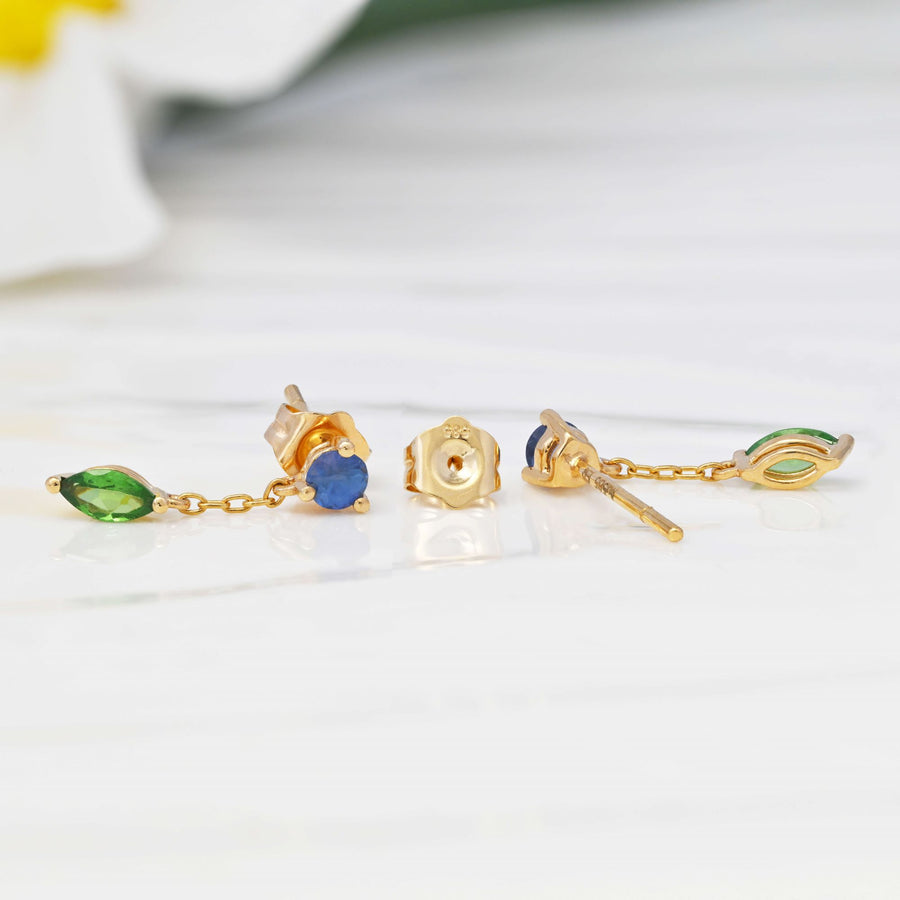 Sapphire & Tsavorite Duet Drop Studs