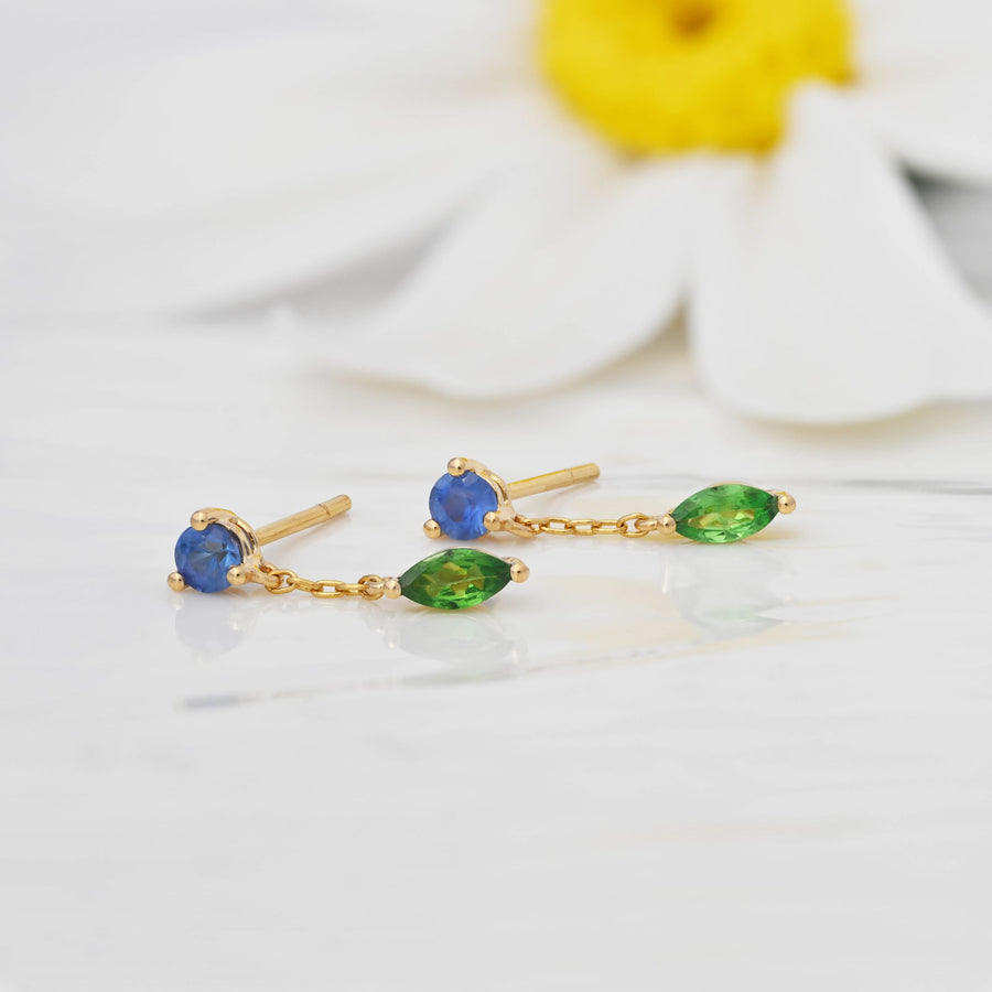 Sapphire & Tsavorite Duet Drop Studs