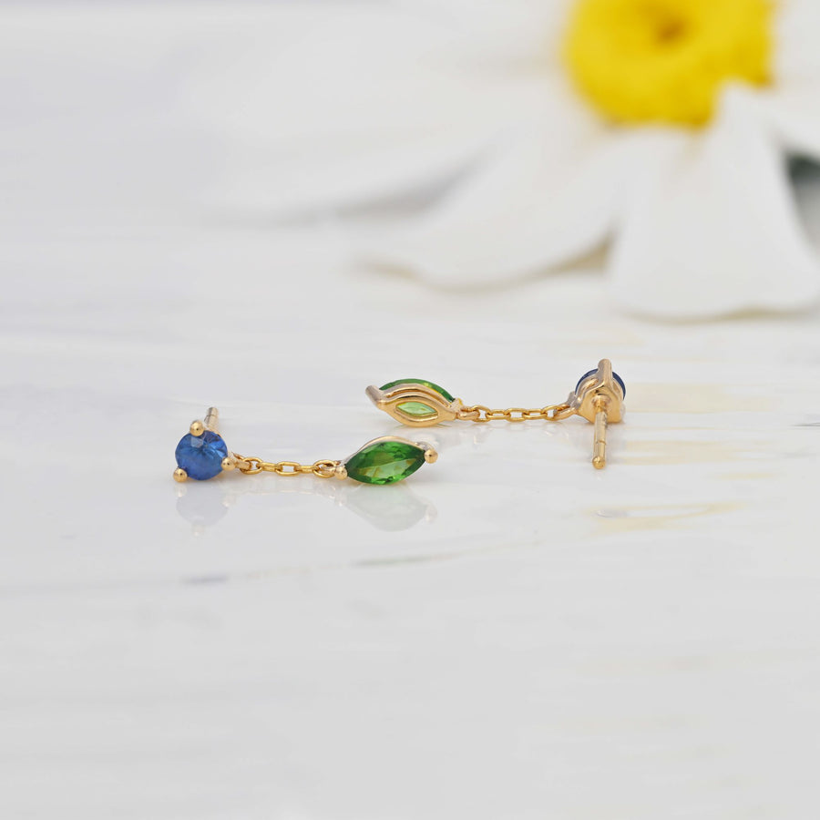 Sapphire & Tsavorite Duet Drop Studs