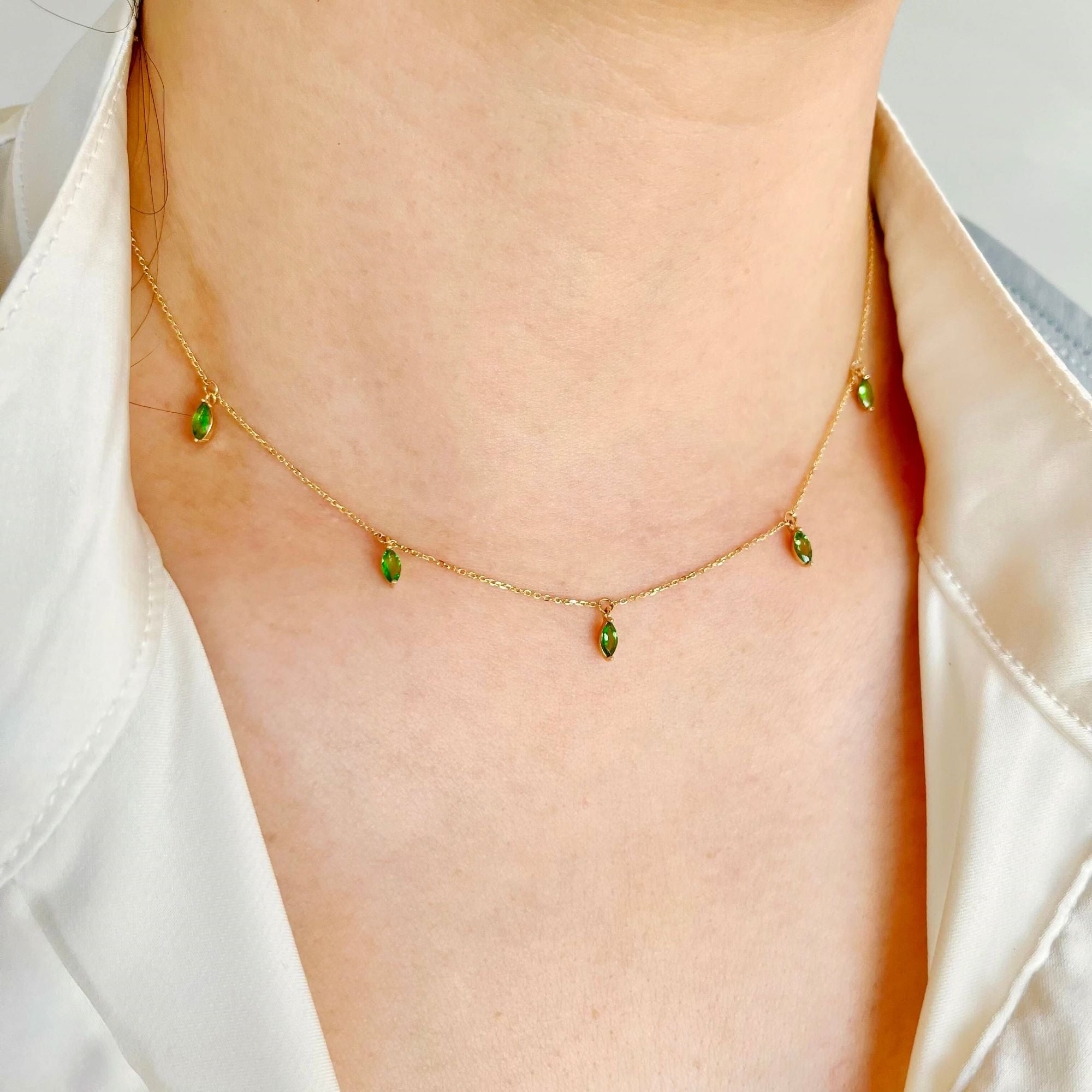 Tsavorite Marquise Station Necklace