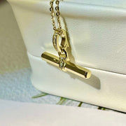 14k Solid Gold T-Bar Pendant Necklace