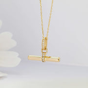 14k Solid Gold T-Bar Pendant