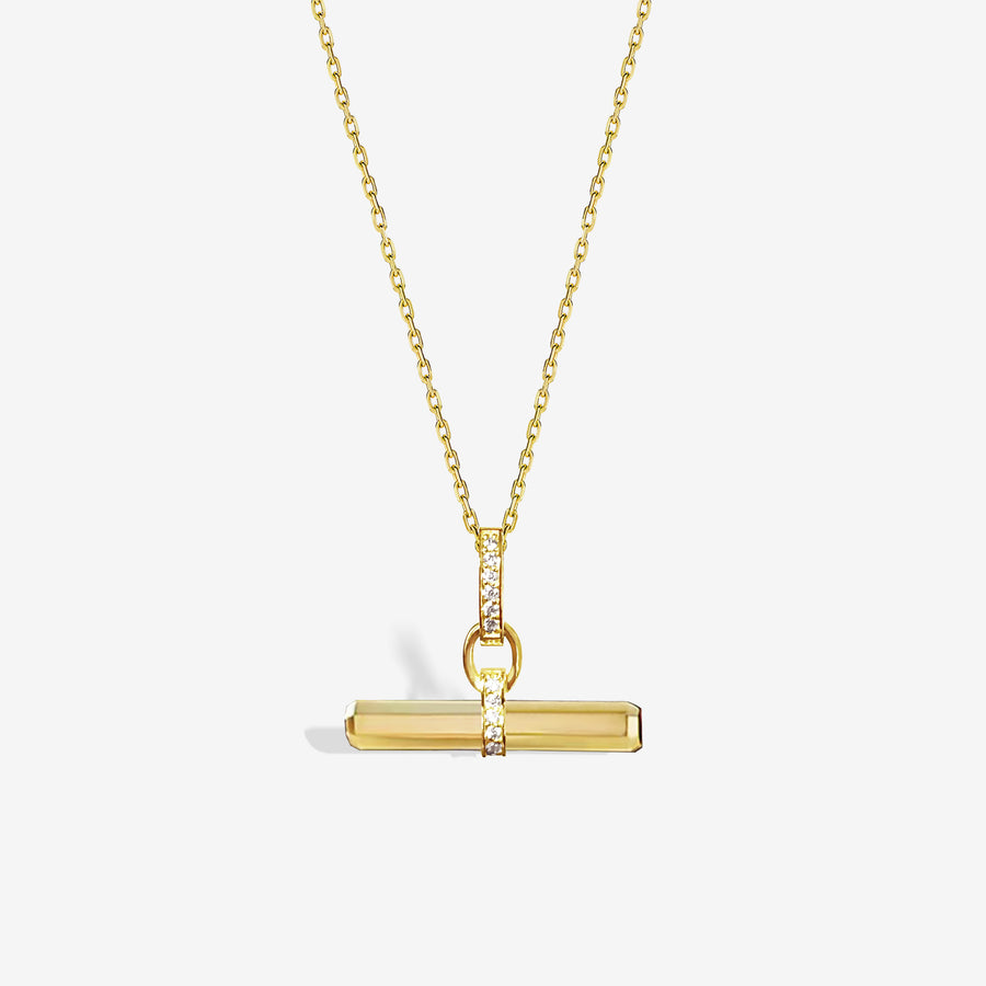 14k Solid Gold T-Bar Pendant Necklace