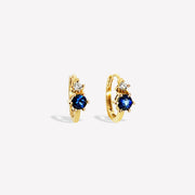 18k Blue Sapphire & Diamond Dainty Huggie Earrings