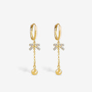 14k Solid Gold Dangle Bow Knot Drop Earrings