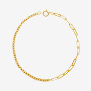 18k Solid Gold Mismatched Beads & Paperclip Chain Bracelet