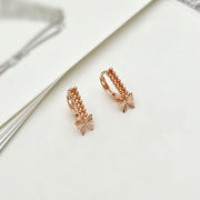 14k Solid Rose Gold Dainty Dangle Butterfly Earrings