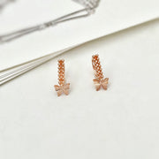 14k Solid Rose Gold Dainty Dangle Butterfly Earrings