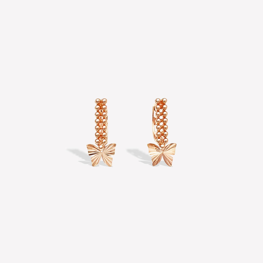 14k Solid Rose Gold Dainty Dangle Butterfly Earrings