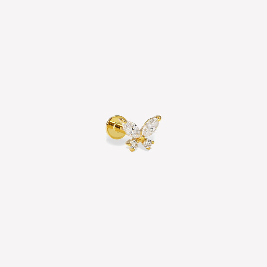14k Solid Gold Lab-Grown Diamond Butterfly Flat Back Stud Earring