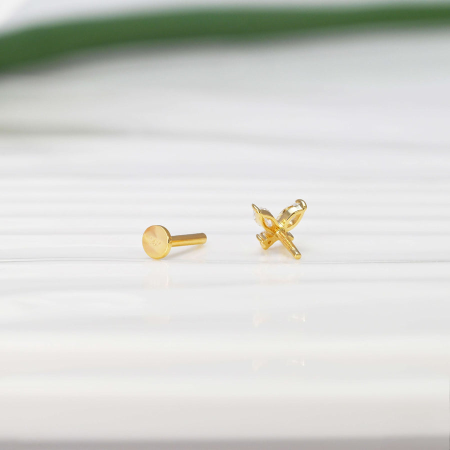 14k Solid Gold Lab-Grown Diamond Butterfly Flat Back Stud Earring