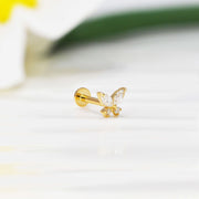 14k Solid Gold Lab-Grown Diamond Butterfly Flat Back Stud Earring