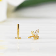 14k Solid Gold Lab-Grown Diamond Butterfly Flat Back Stud Earring