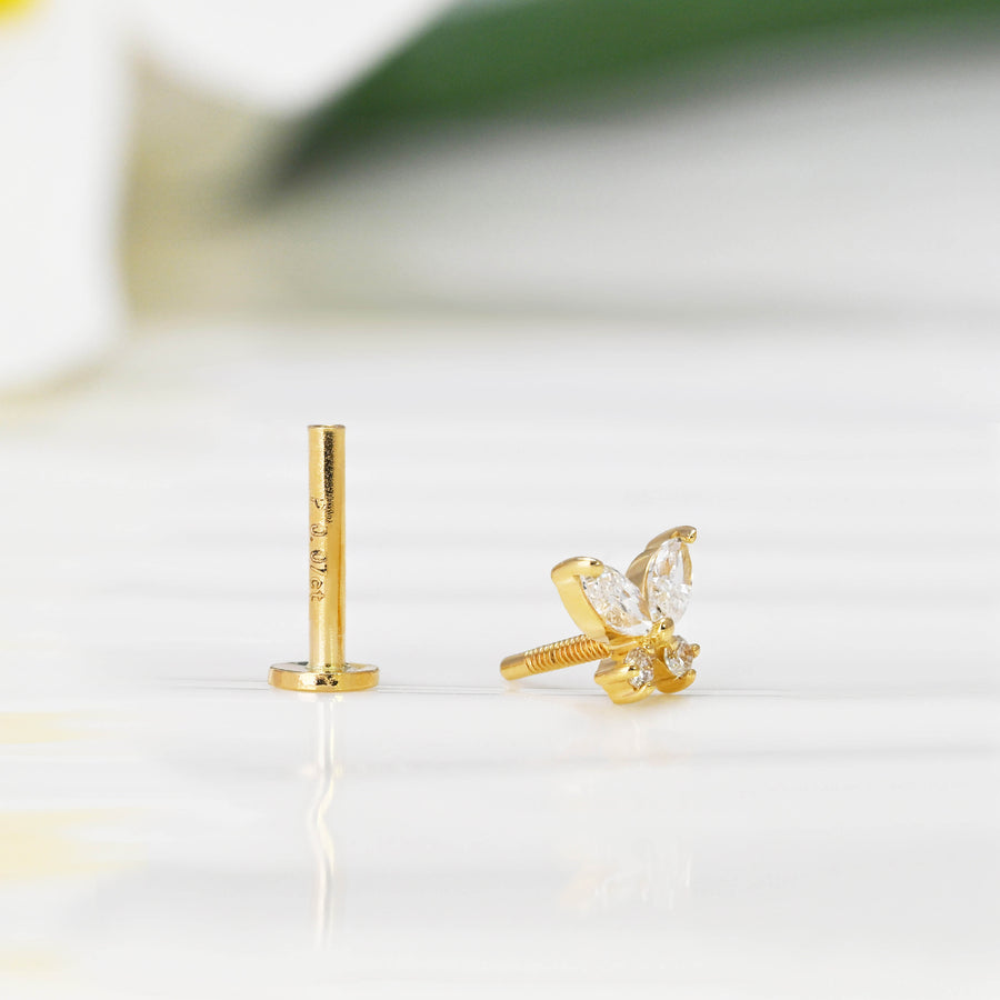 14k Solid Gold Lab-Grown Diamond Butterfly Flat Back Stud Earring