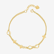 14k Solid Gold Double Chain Multi Clover Bracelet