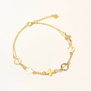 14k Solid Gold Double Chain Multi Clover Bracelet