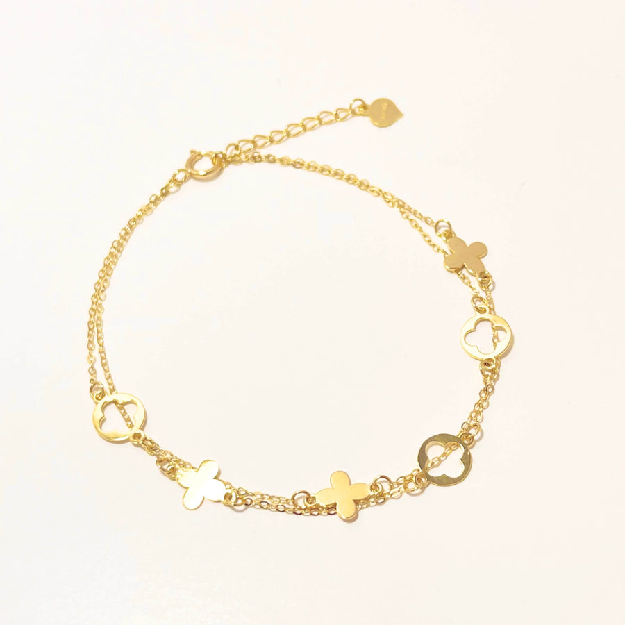 14k Solid Gold Double Chain Multi Clover Bracelet