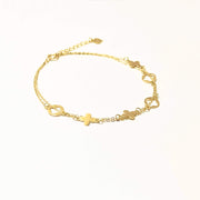 14k Solid Gold Double Chain Multi Clover Bracelet