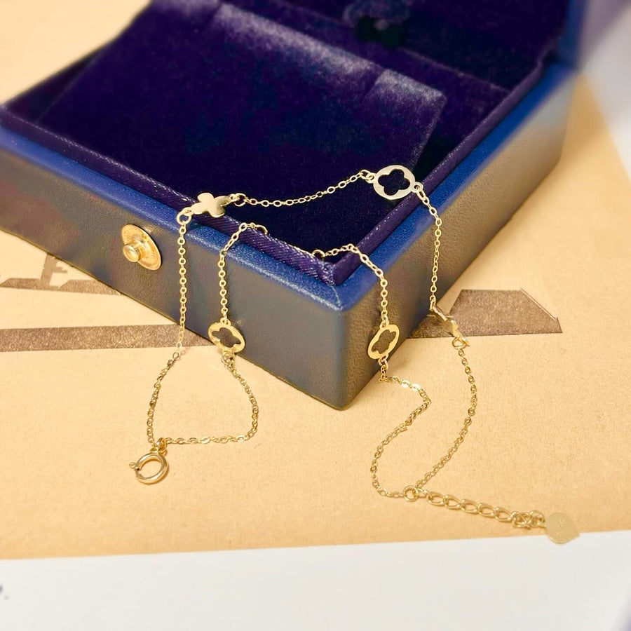 14k Solid Gold Double Chain Multi Clover Bracelet