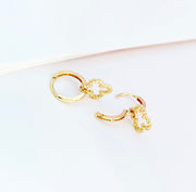 14k Solid Gold Braided Clover Charm Huggie Earrings