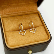 14k Solid Gold Braided Clover Charm Huggie Earrings