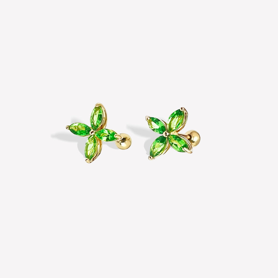 14k Tsavorite Clover Screw Back Stud Earrings