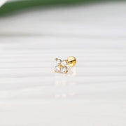 14k Solid Gold Lab-Grown Diamond Clover Flat Back Stud Earring