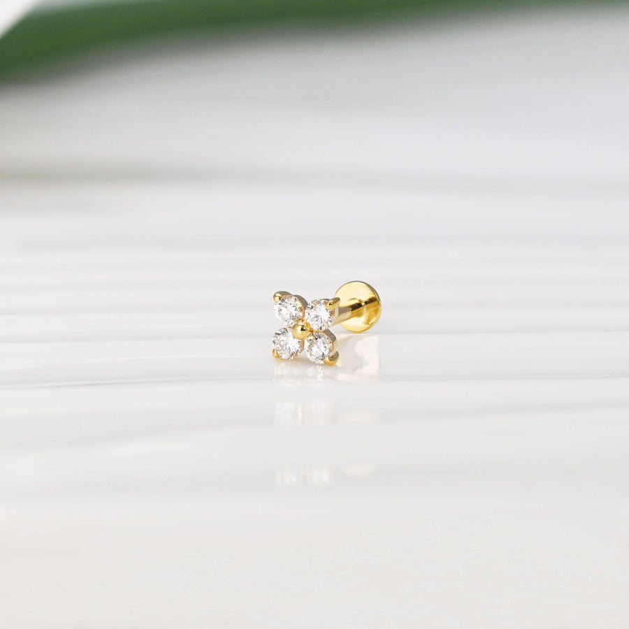 14k Solid Gold Lab-Grown Diamond Clover Flat Back Stud Earring
