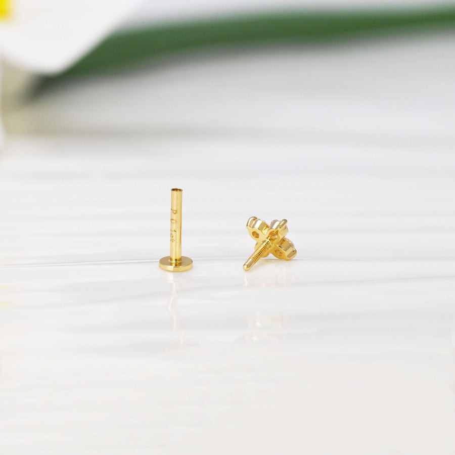 14k Solid Gold Lab-Grown Diamond Clover Flat Back Stud Earring