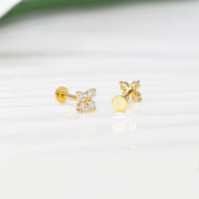 14k Solid Gold Lab-Grown Diamond Clover Flat Back Stud Earring