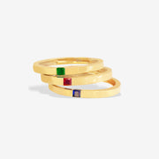 18k Natural Square Emerald/Ruby/Sapphire Solitaire Ring