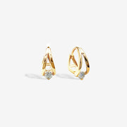 14k Solid Gold Criss Cross Moissanite Small Huggie Earrings