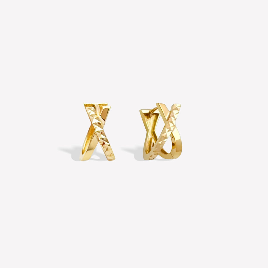 14k Solid Gold Cross Hoop Earrings