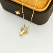 14k Solid Gold Sunray Cross Pendant Necklace