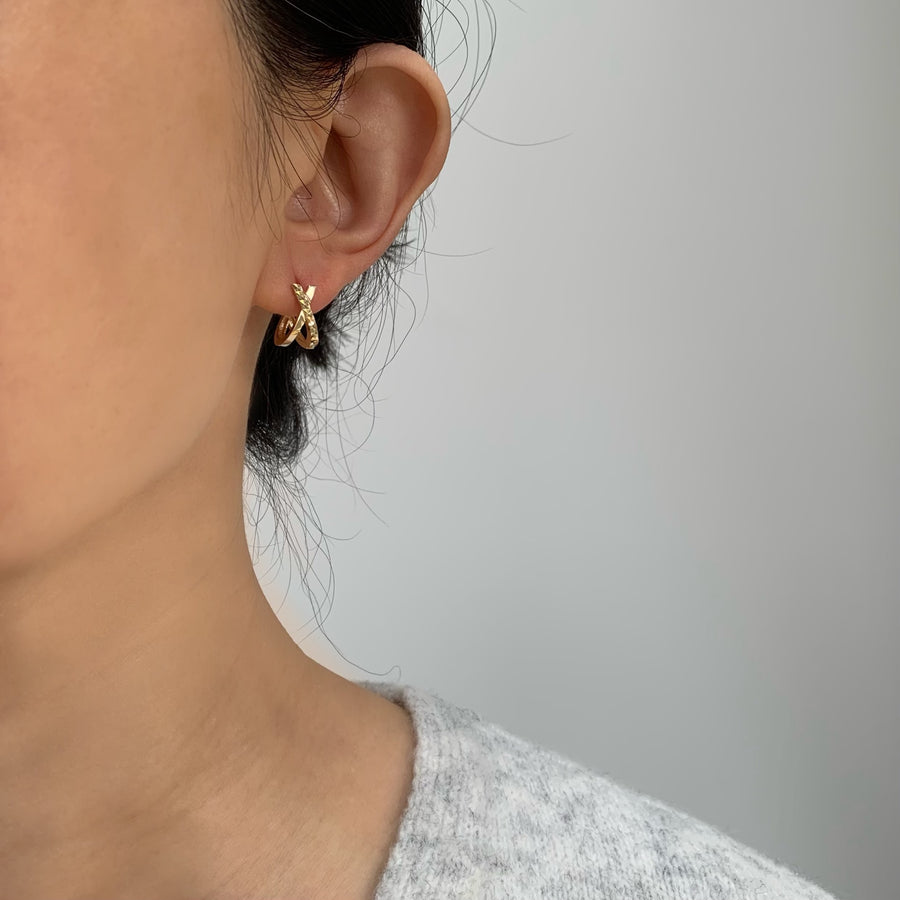 14k Solid Gold Cross Hoop Earrings