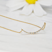 14k Solid Gold Graduated Lab Diamond Curved Bar Necklace