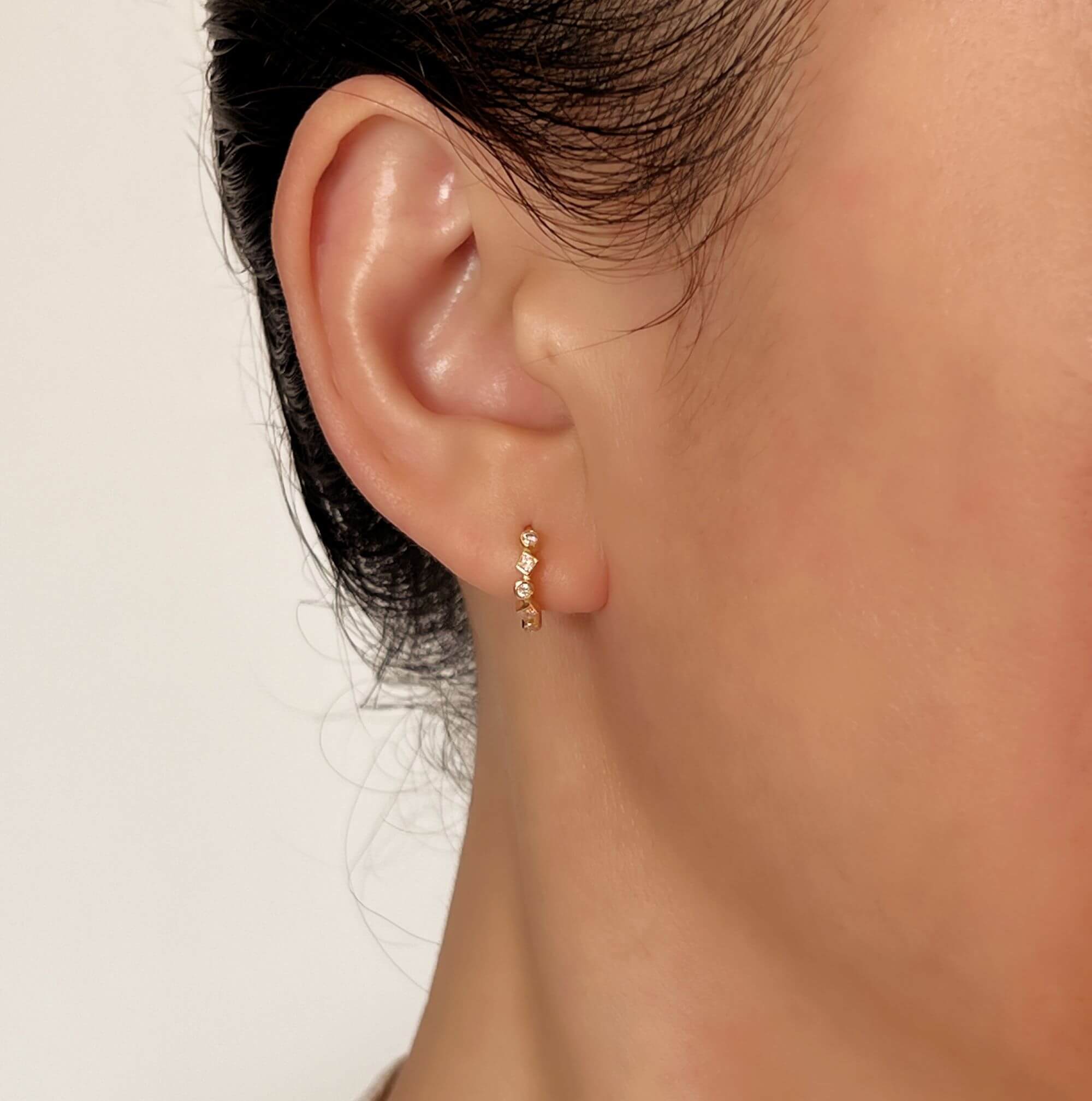 14k Solid Gold Lab Diamond Cluster Hoop Earrings