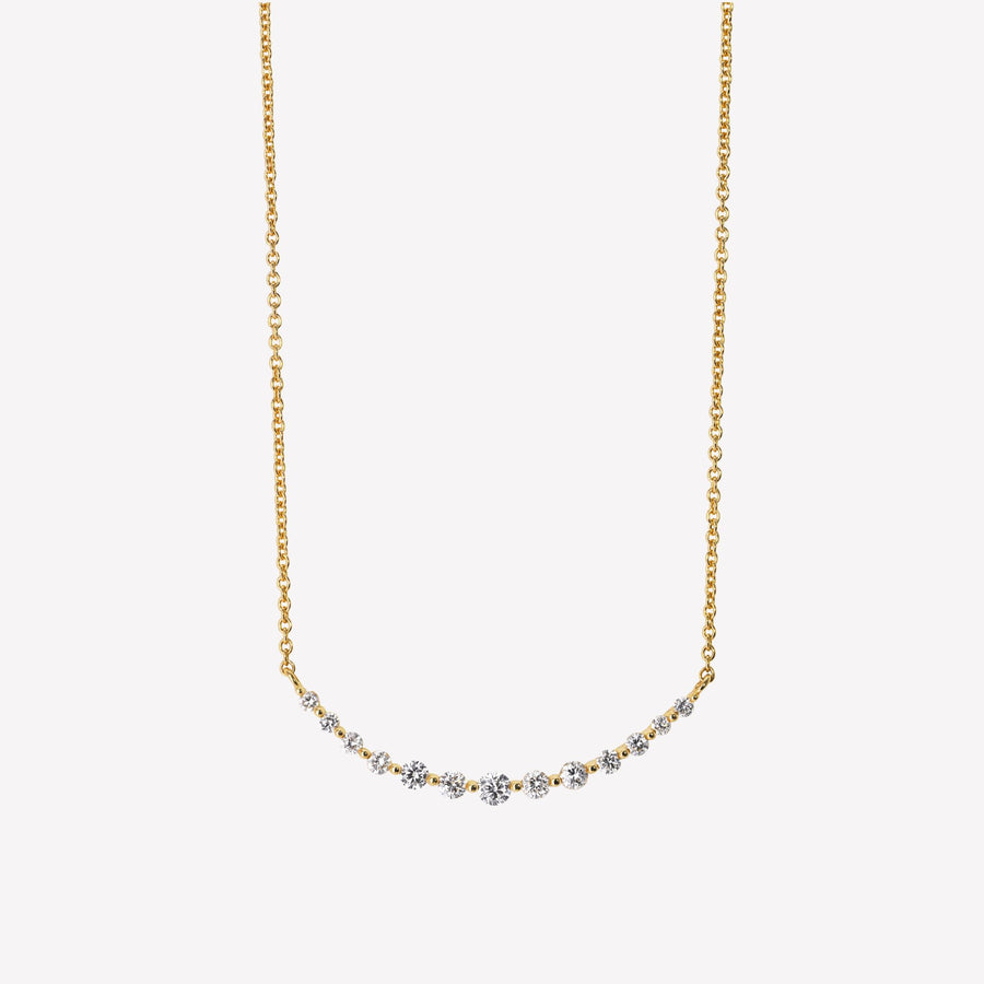 14k Solid Gold Graduated Lab Diamond Curved Bar Necklace