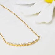 14k Solid Gold Graduated Lab Diamond Curved Bar Necklace