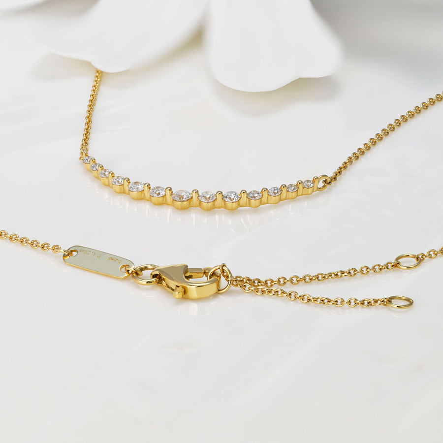 14k Solid Gold Graduated Lab Diamond Curved Bar Necklace