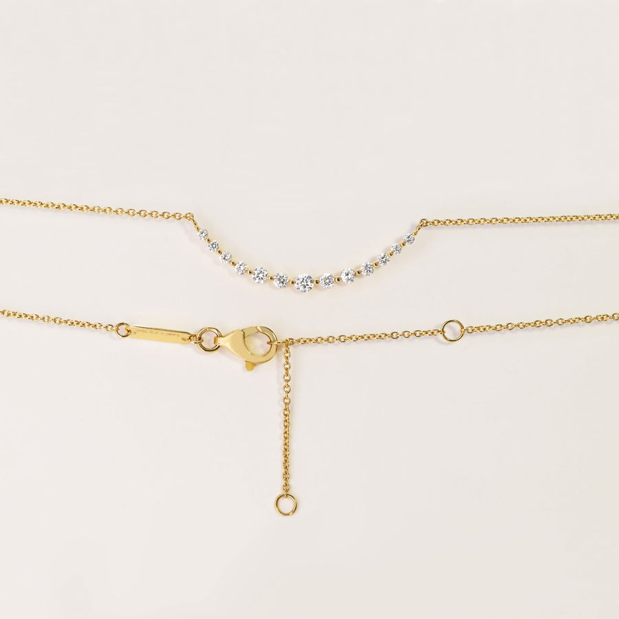 14k Solid Gold Graduated Lab Diamond Curved Bar Necklace
