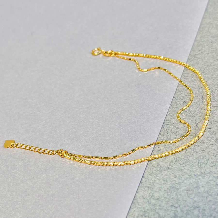 18k Solid Gold Double Chain Diamond Cut Beaded Bracelet