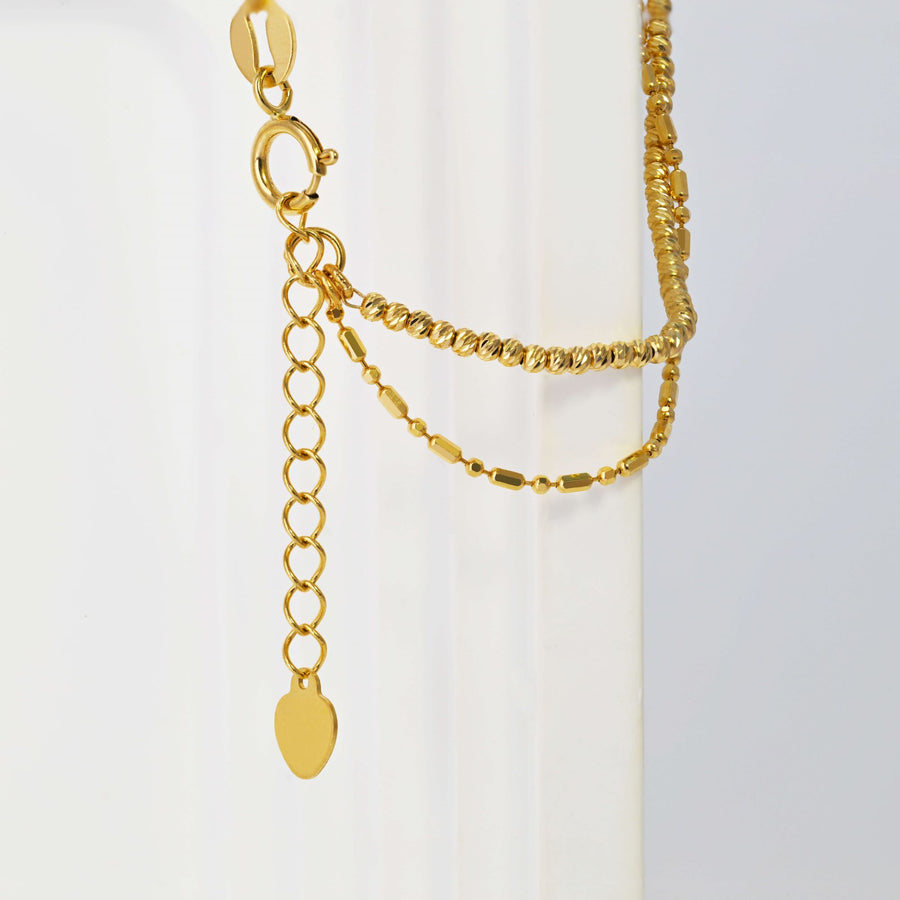 18k Solid Gold Double Chain Diamond Cut Beaded Bracelet