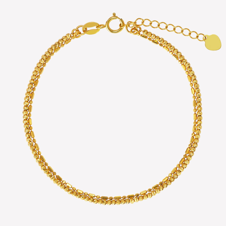 18k Solid Gold Double Chain Diamond Cut Beaded Bracelet