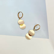 14k Solid Gold Duo Wavy Disc Drop Earrings